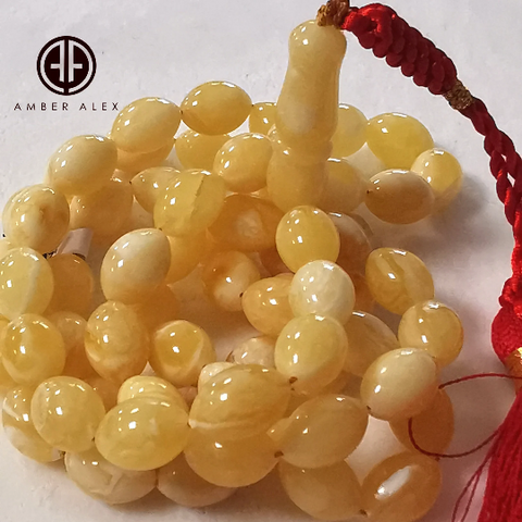 White With Yellow Amber Olive Shape 8.5mm Islamic Prayer Beads