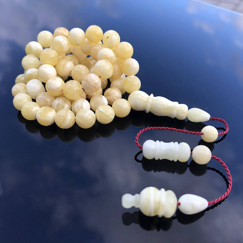 White With Yellow Amber Round Shape 8.5 mm Islamic Prayer Beads