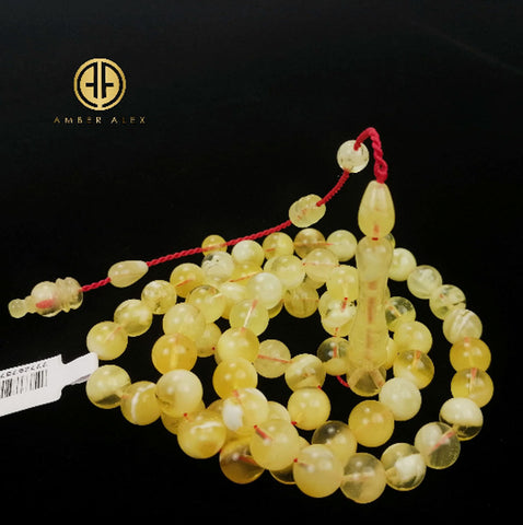 Yellow With Transparent Amber Round Shape 8.5 mm Islamic Prayer Beads