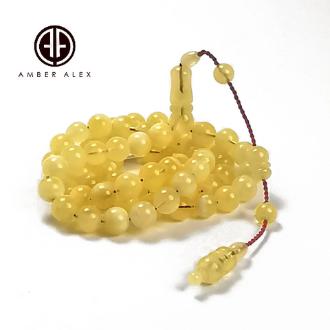 Yellow Amber Round Shape 8.5 mm Islamic Prayer Beads