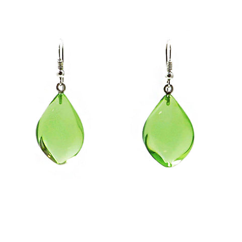 Green Amber Flame Dangle Earrings Sterling Silver - Amber Alex Jewelry