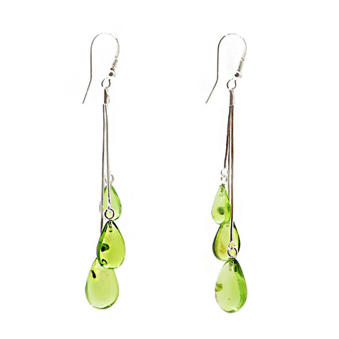 Green Amber Drop Dangle Earrings Sterling Silver - Amber Alex Jewelry