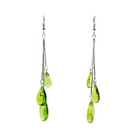 Green Amber Drop Dangle Earrings Sterling Silver - Amber Alex Jewelry