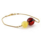Cherry and Milky Amber Round Beads Chain Bracelet 14K Gold Plated - Amber Alex Jewelry