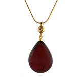 Cherry Amber Drop Pendant & Chain Necklace 14K Gold Plated