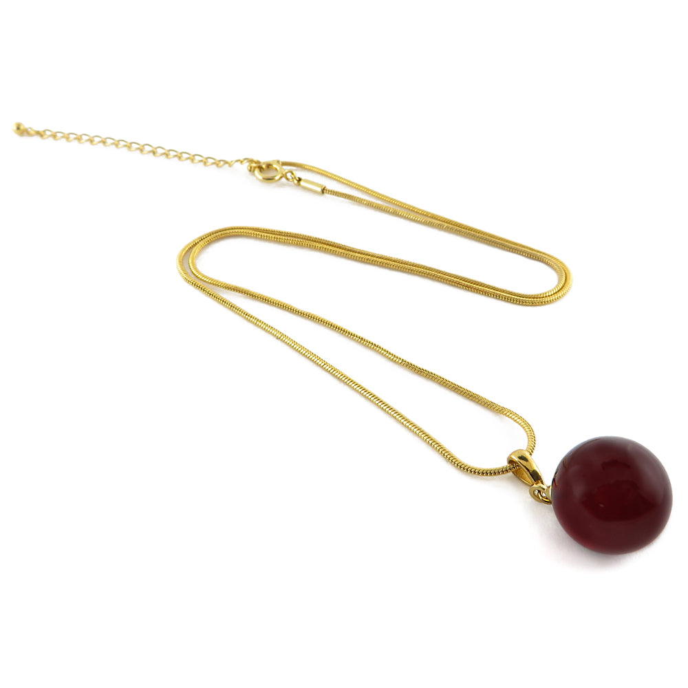 Cherry Amber Round Pendant & Chain Necklace 14K Gold Plated - Amber Alex Jewelry