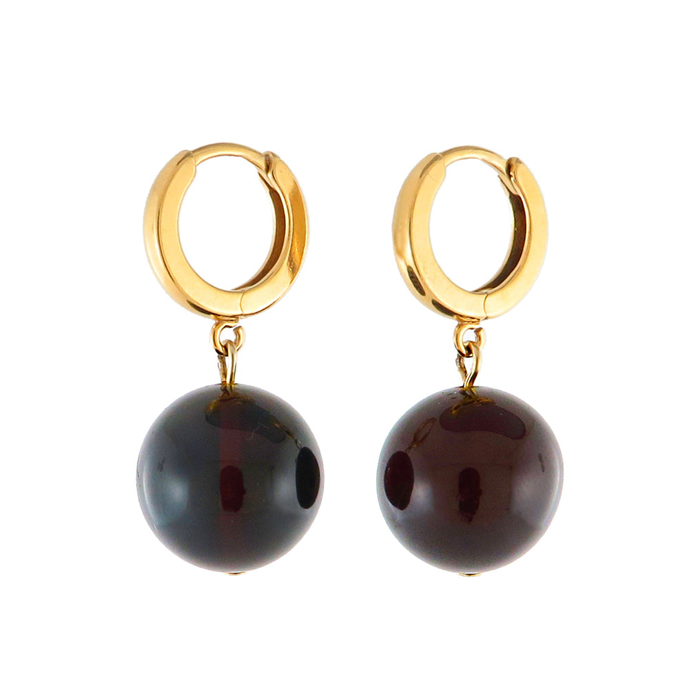 Cherry Amber Round Dangle Earrings 14K Gold Plated - Amber Alex Jewelry