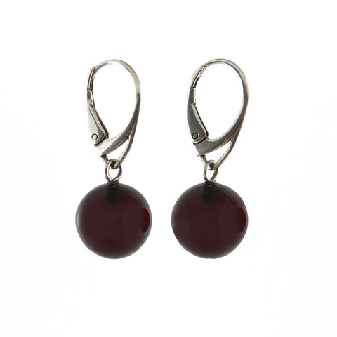 Cherry Amber Round Dangle Earrings Sterling Silver - Amber Alex Jewelry