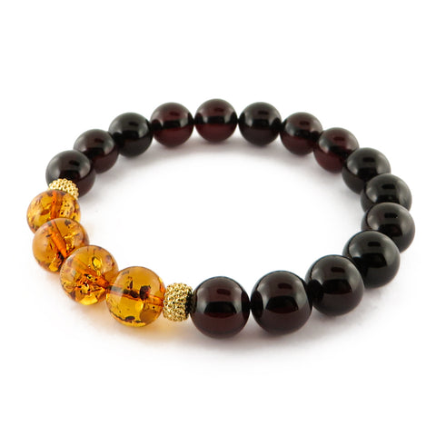 Cherry Amber Round Beads Stretch Bracelet - Amber Alex Jewelry