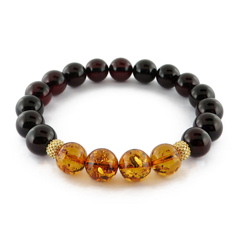 Cherry Amber Round Beads Stretch Bracelet - Amber Alex Jewelry