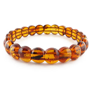 Cognac Amber Beads Stretch Bracelet - Amber Alex Jewelry