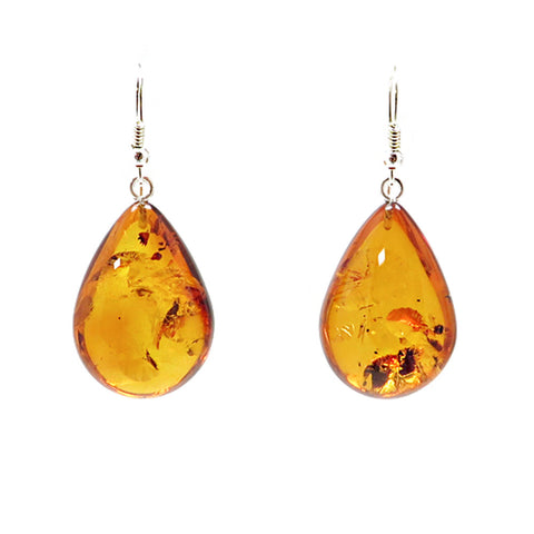 Cognac Amber Drop Dangle Earrings Sterling Silver - Amber Alex Jewelry