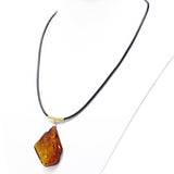Cognac Amber Slab Pendant & Leather Necklace - Amber Alex Jewelry