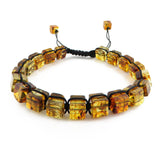 Brown Fossil Amber Cube Beads Adjustable Bracelet