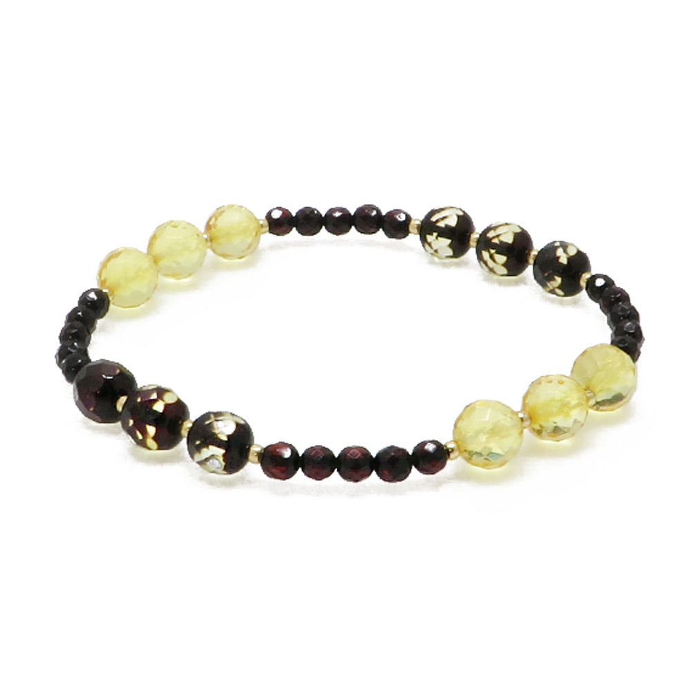 Multi-Color Amber Faceted Round Beads Stretch Bracelet - Amber Alex Jewelry