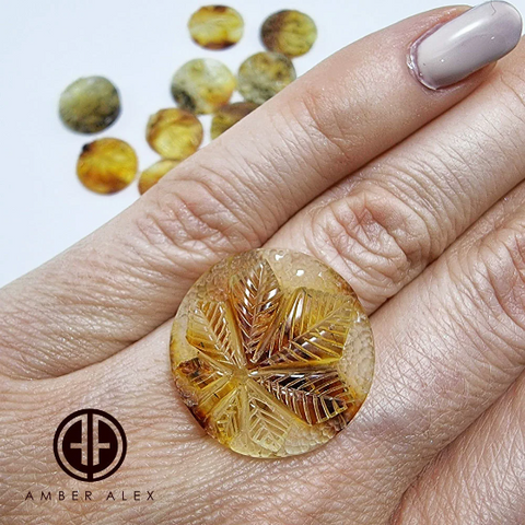 Fossil Amber Carved Leaf  Cabochons