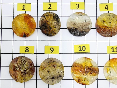 Fossil Amber Carved Leaf  Cabochons