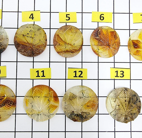 Fossil Amber Carved Leaf  Cabochons