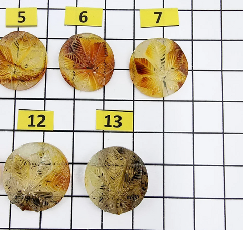 Fossil Amber Carved Leaf  Cabochons