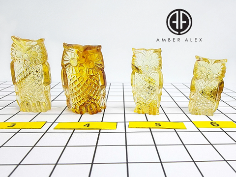 Natural Amber Carved Owls Figurine