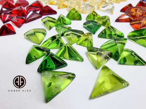 Green Amber Triangle Cabochons