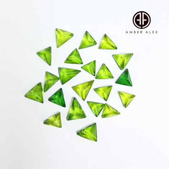 Green Amber Triangle Cabochons