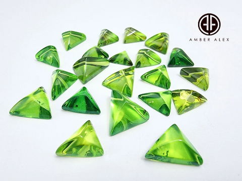 Green Amber Triangle Cabochons