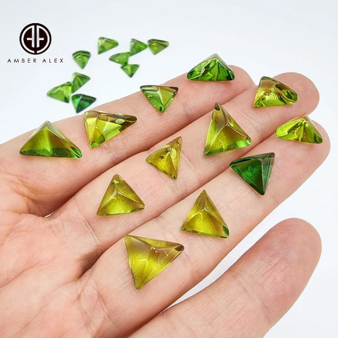 Green Amber Triangle Cabochons