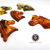 Cognac & Fossil Amber Carved Horses Cabochons