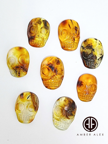 Fossil Amber Carved Skull  Cabochon