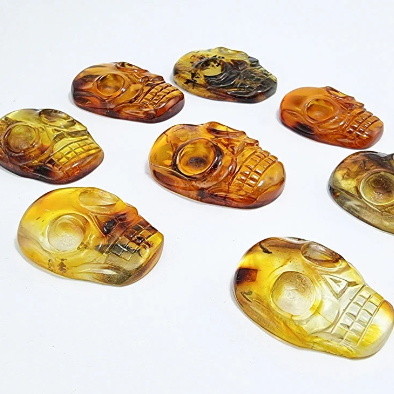 Fossil Amber Carved Skull  Cabochon