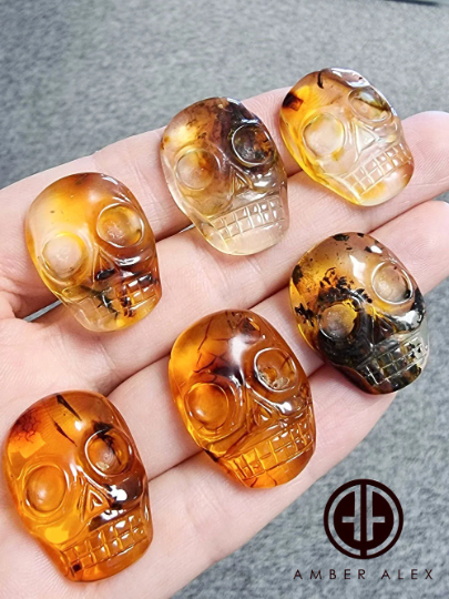 Fossil Amber Carved Skull  Cabochon