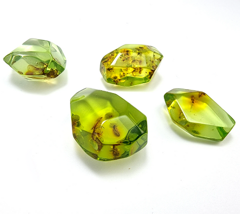 Crystal Cut Green color Stone With Insects