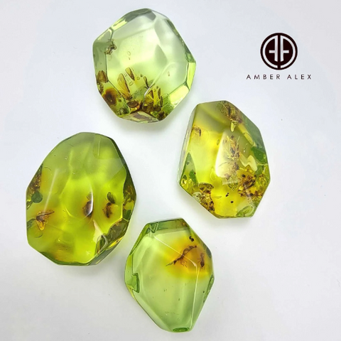 Crystal Cut Green color Stone With Insects