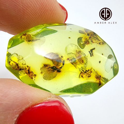 Crystal Cut Green color Stone With Insects