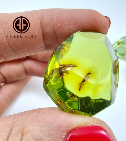 Crystal Cut Green color Stone With Insects