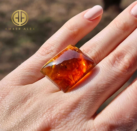 Cognac Amber Calibrated Rectangle Cabochon