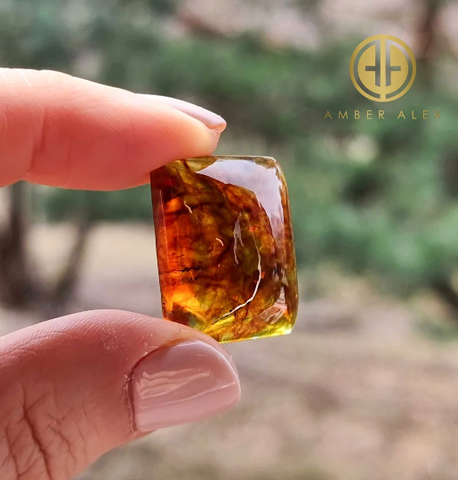 Cognac Amber Calibrated Rectangle Cabochon