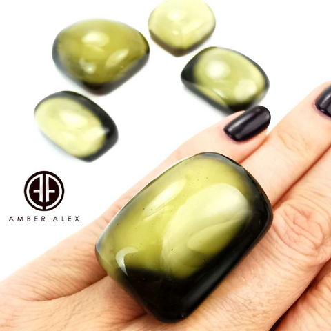 Green Cloudy "Earth Stone" Amber Free Shape Cabochon