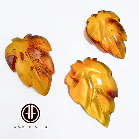 Cognac Amber Carved Puffed Leaf Stone