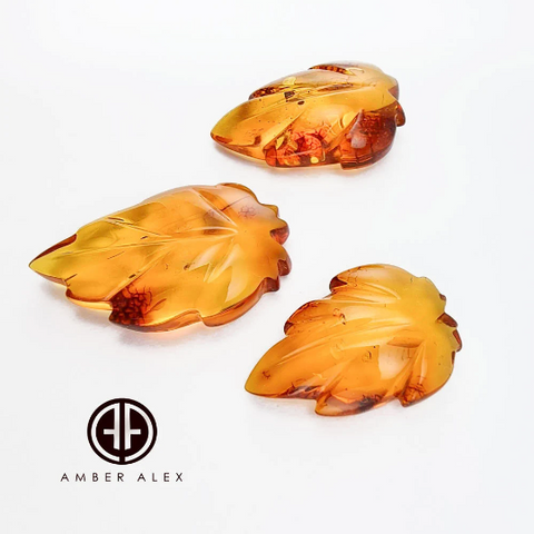 Cognac Amber Carved Puffed Leaf Stone