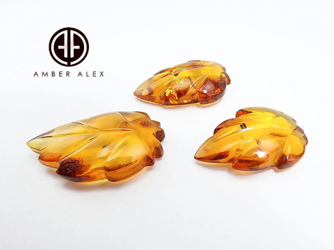 Cognac Amber Carved Puffed Leaf Stone