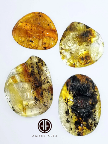 Fossil Amber Carved Taurus Cabochons