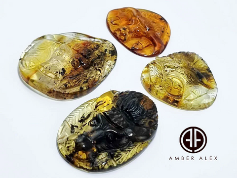 Fossil Amber Carved Taurus Cabochons