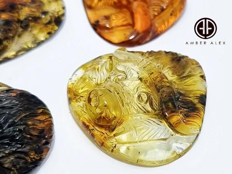 Fossil Amber Carved Taurus Cabochons