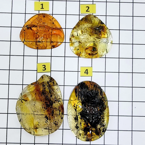 Fossil Amber Carved Taurus Cabochons