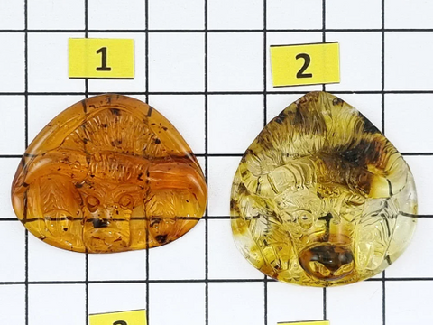 Fossil Amber Carved Taurus Cabochons