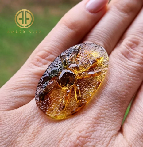 Fossil Amber Carved Spider Cabochons