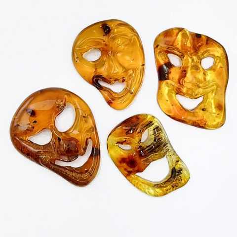 Cognac Amber Carved Faces Cabochons