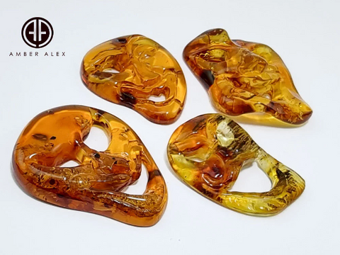 Cognac Amber Carved Faces Cabochons